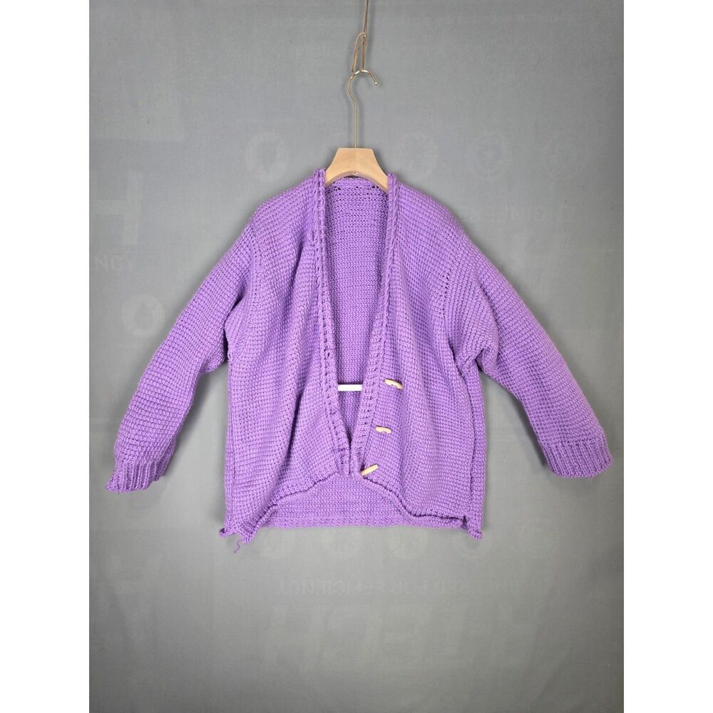 Handmade Knit Oversized Purple Lavendar Sweater 3 button Grandmacore Cardigan XL